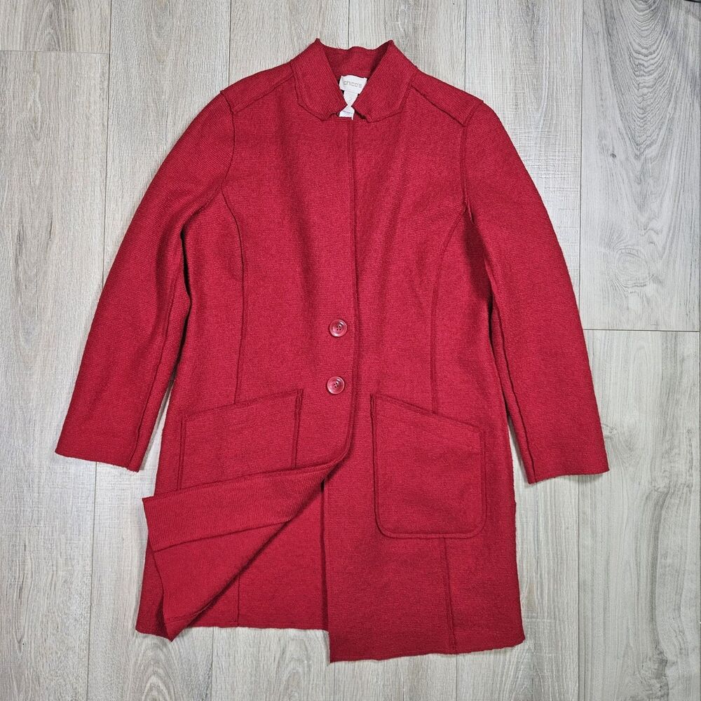 CHICO'S Red Women’s Small Wool Blend  Longline jacket  2-Button Pea Coat